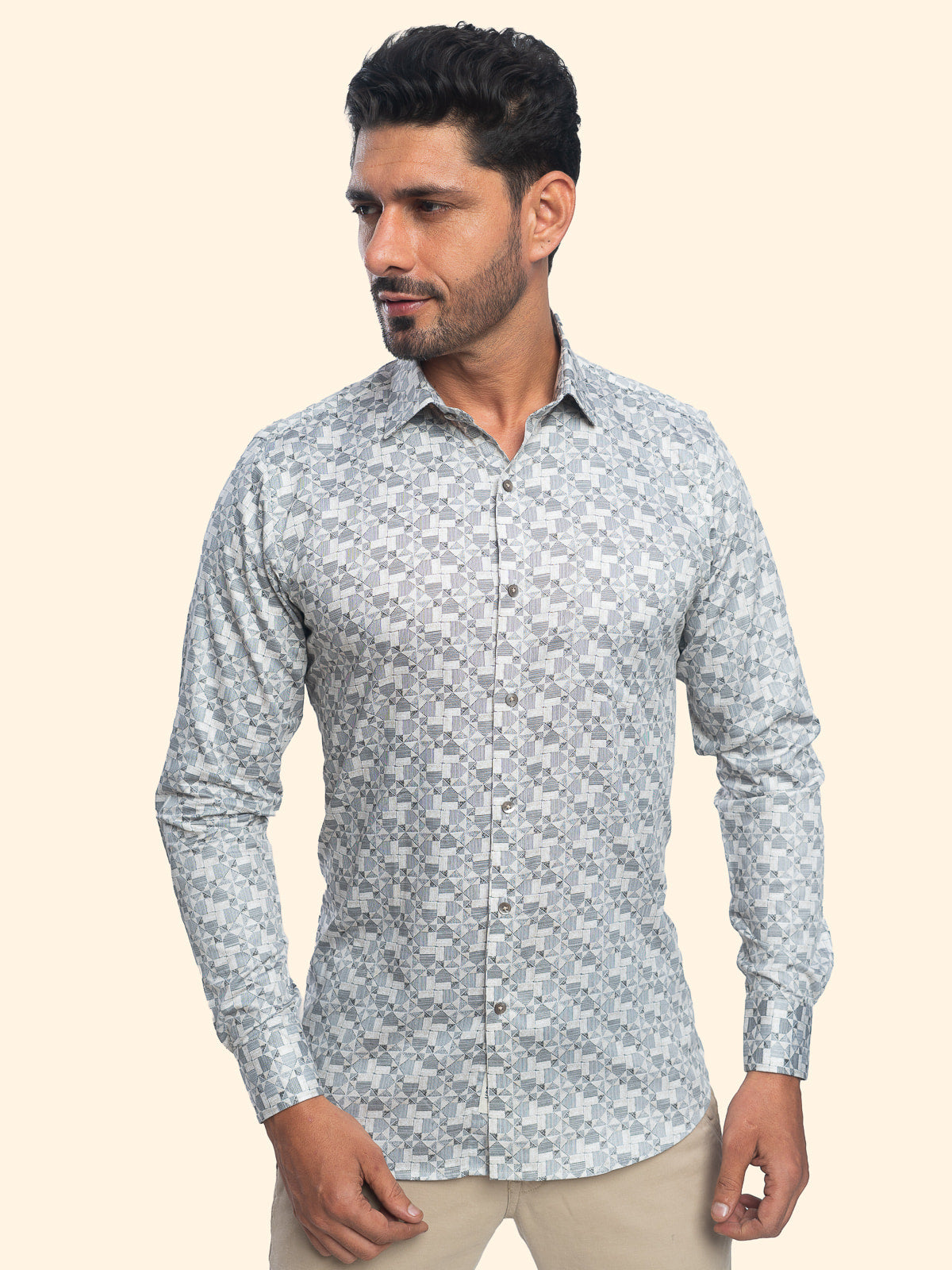Geometry Dusted Beige Printed Shirt