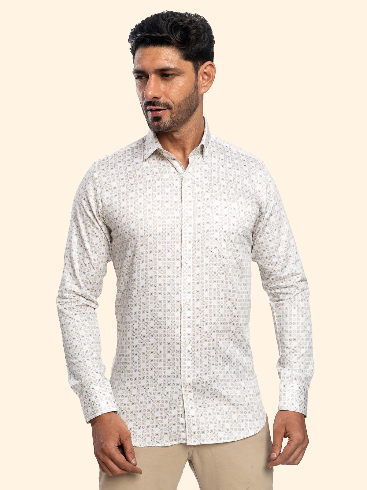Abstract Mosiac-Beige Vanilla Printed Shirt