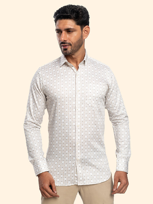 Abstract Mosiac-Beige Vanilla Printed Shirt
