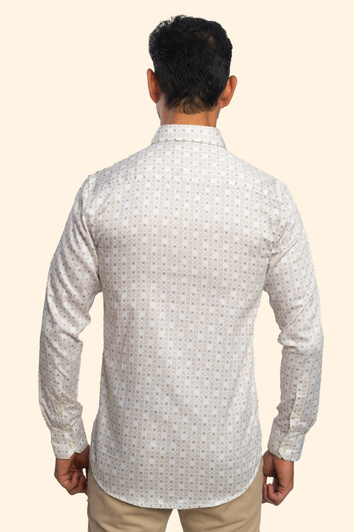 Abstract Mosiac-Beige Vanilla Printed Shirt