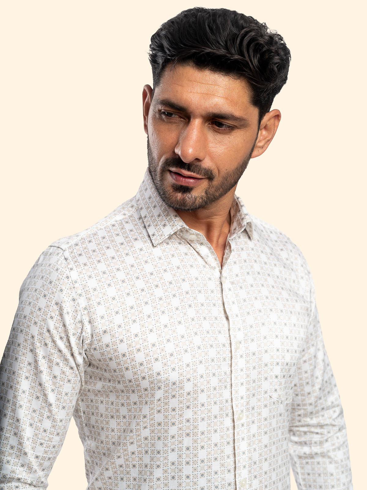 Abstract Mosiac-Beige Vanilla Printed Shirt