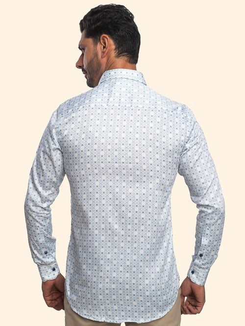 Abstract Mosiac-Blue Vanilla Printed Shirt