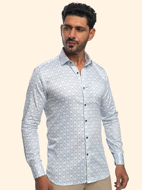 Abstract Mosiac-Blue Vanilla Printed Shirt