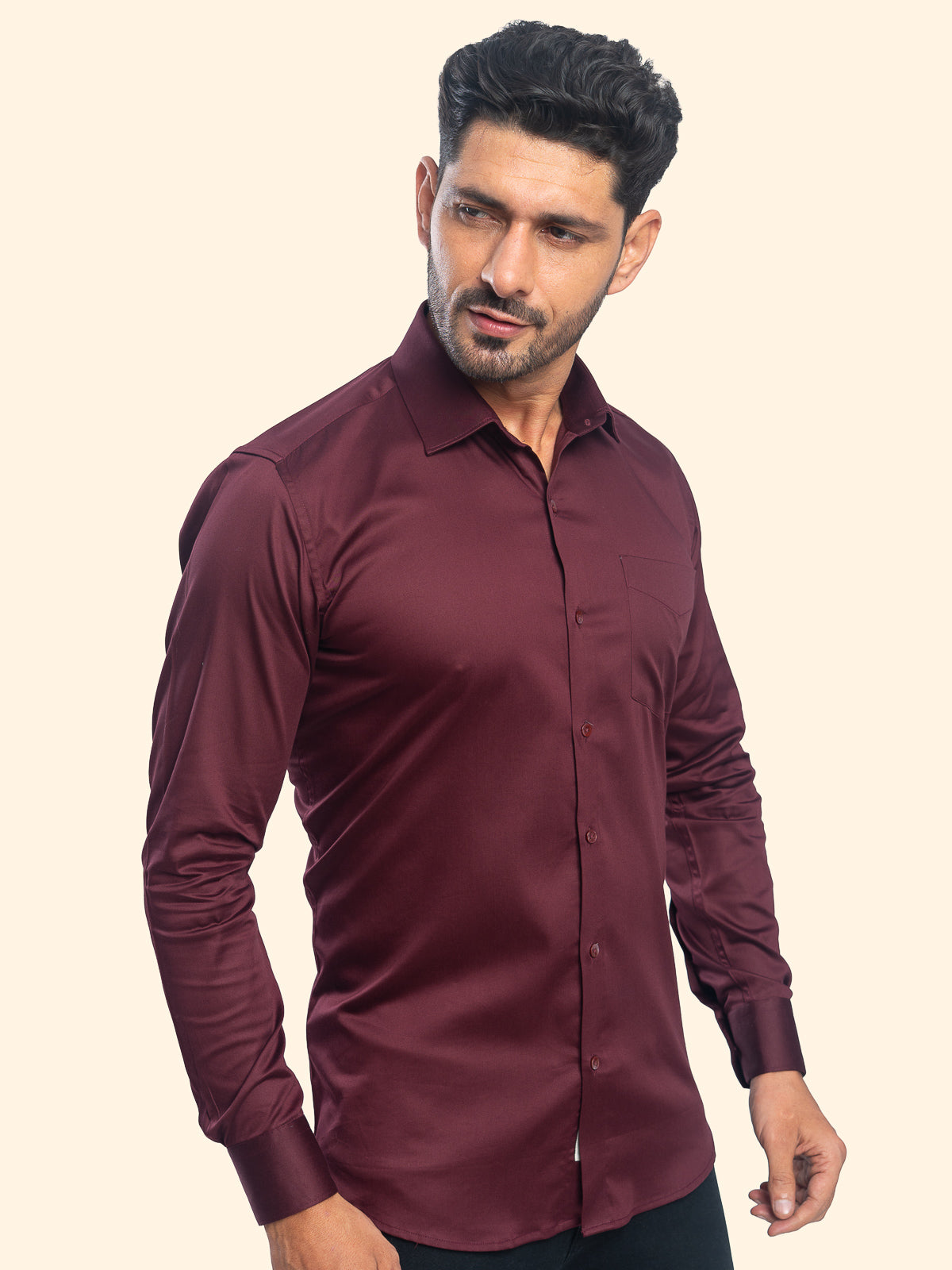 Wine Maroon Lycra Plain Shirt