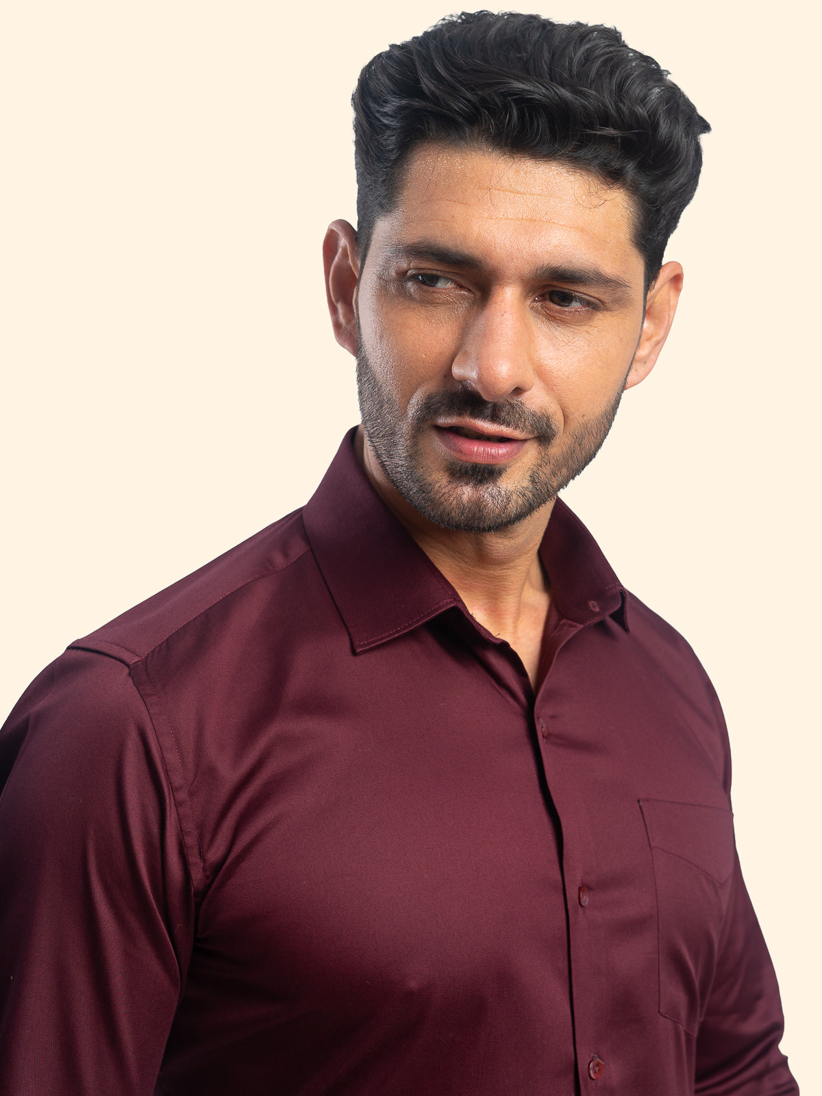 Wine Maroon Lycra Plain Shirt