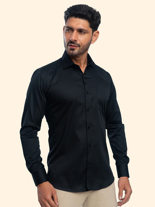 Coal Black Lycra Plain Shirt