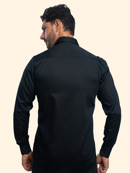 Coal Black Lycra Plain Shirt
