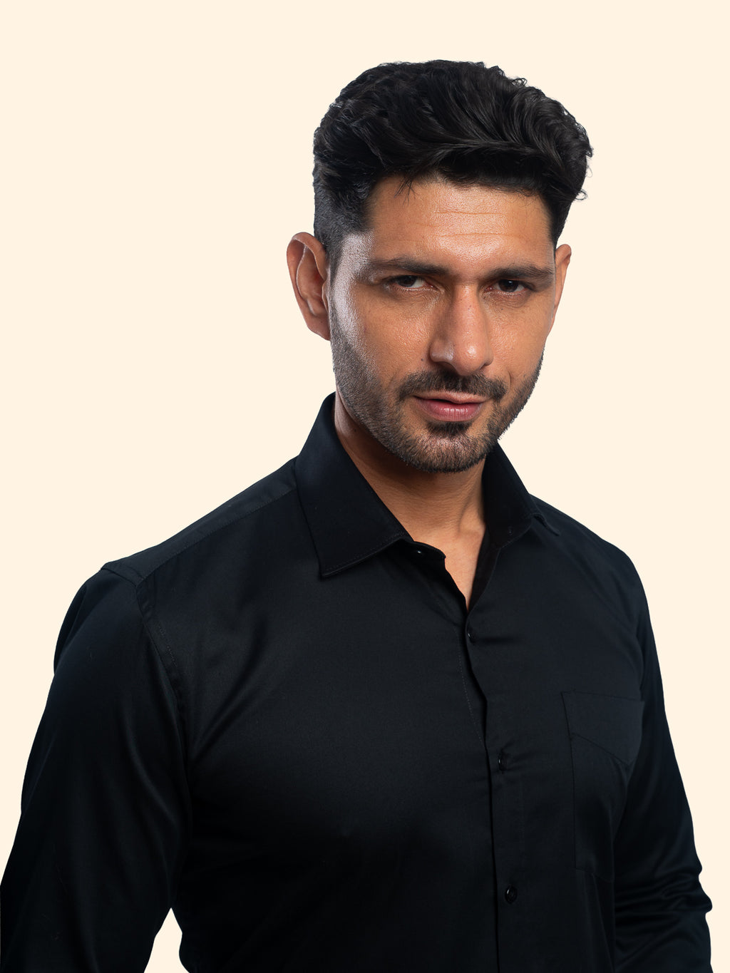 Coal Black Lycra Plain Shirt