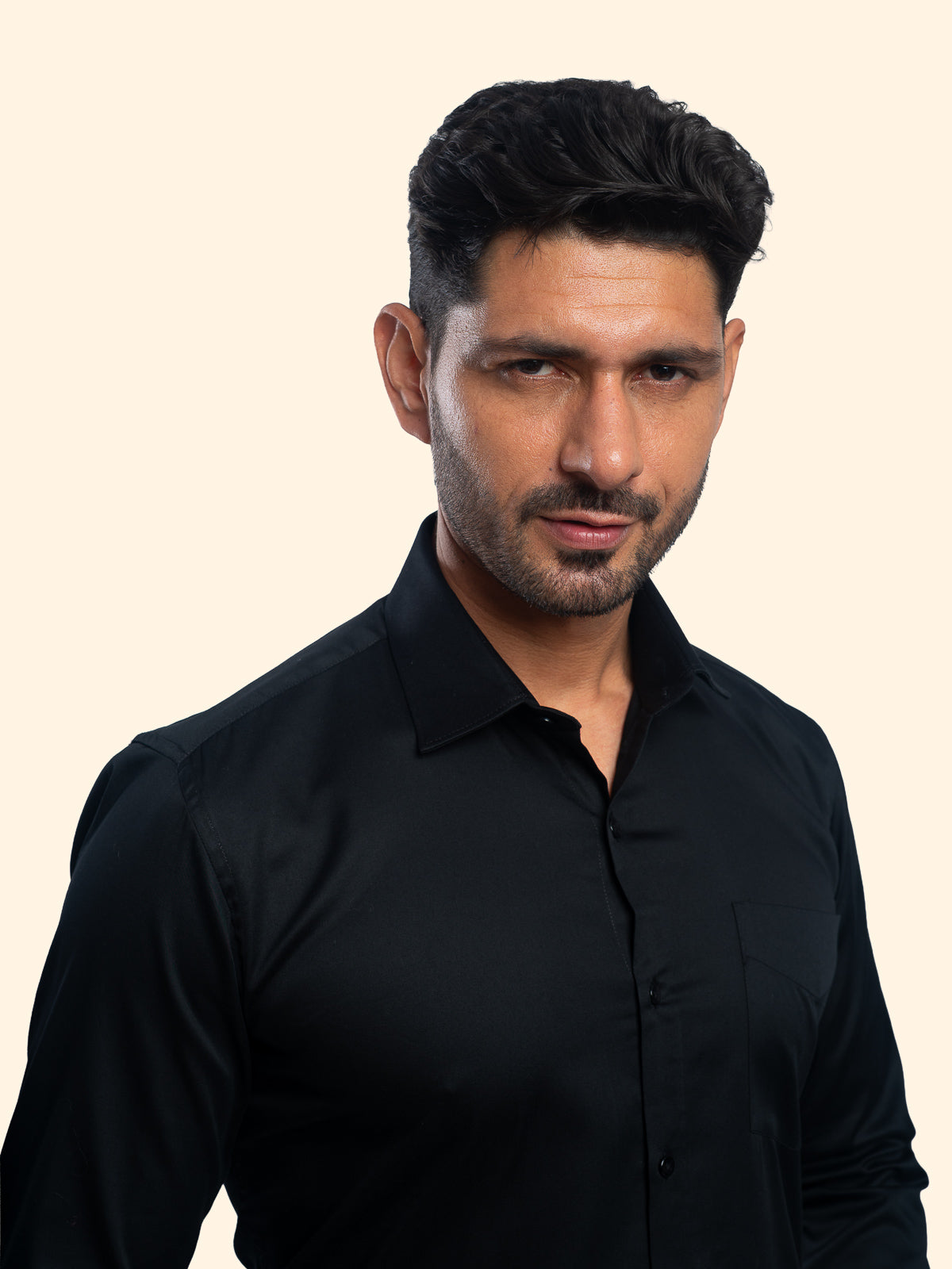 Coal Black Lycra Plain Shirt