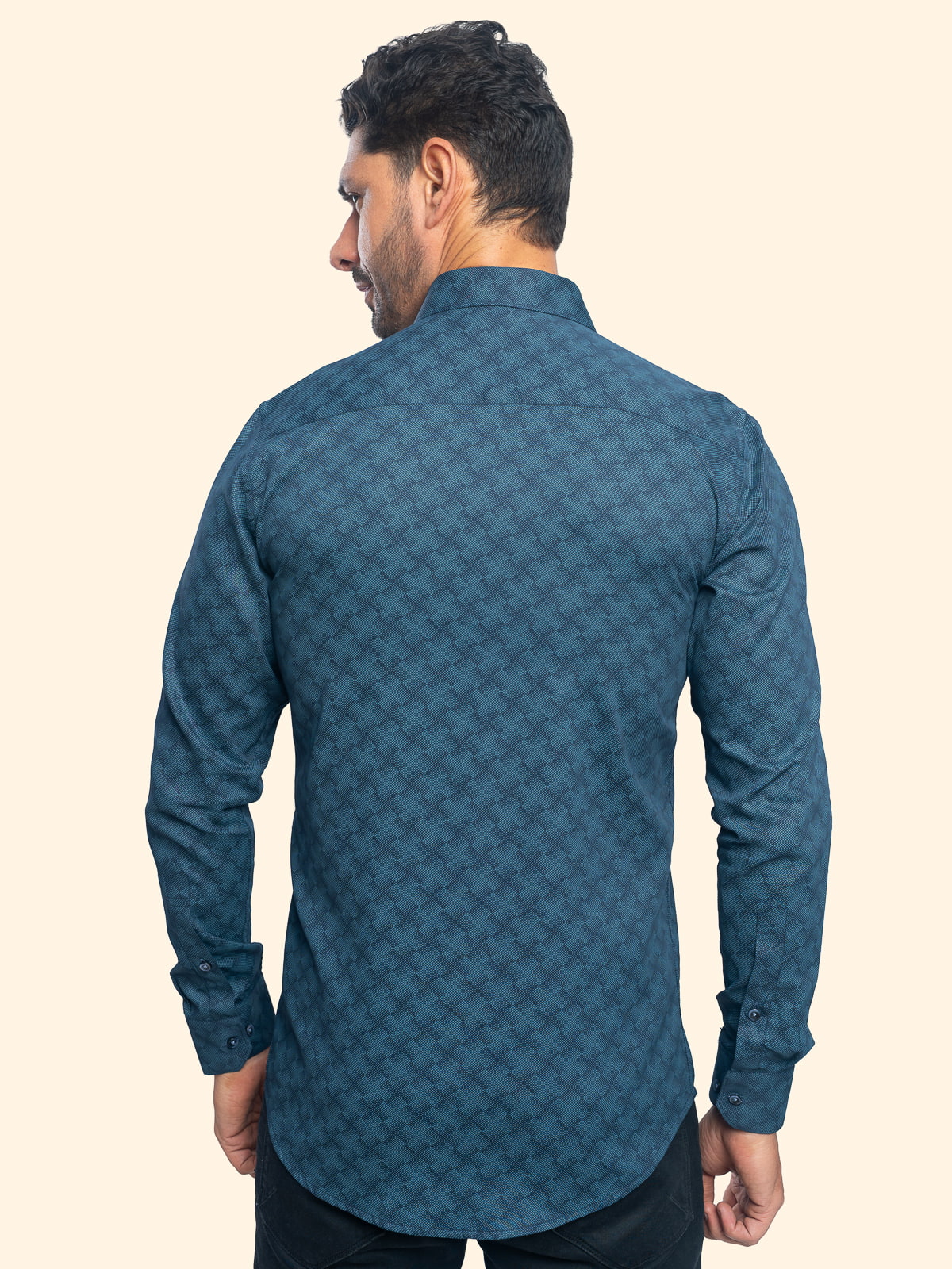 Diamond Mesh Blue Printed Shirt