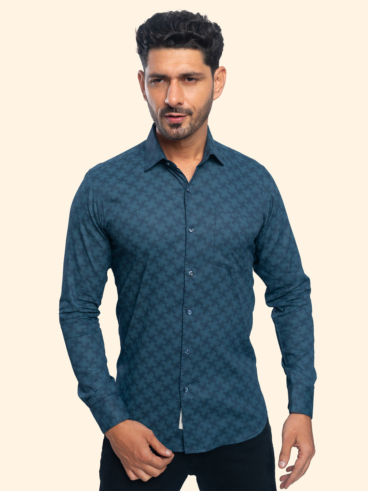 Diamond Mesh Blue Printed Shirt