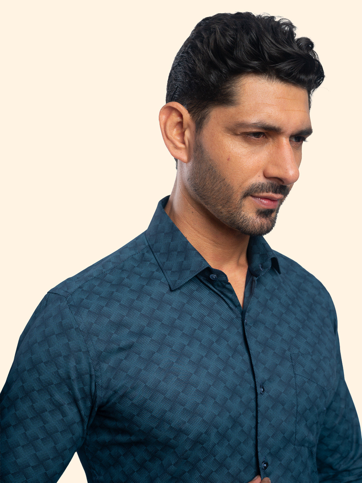 Diamond Mesh Blue Printed Shirt