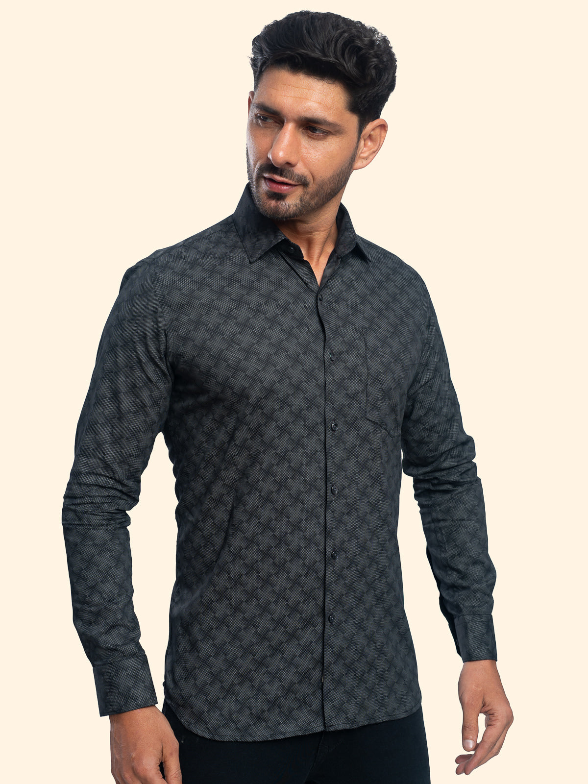Diamond Mesh Black Printed Shirt