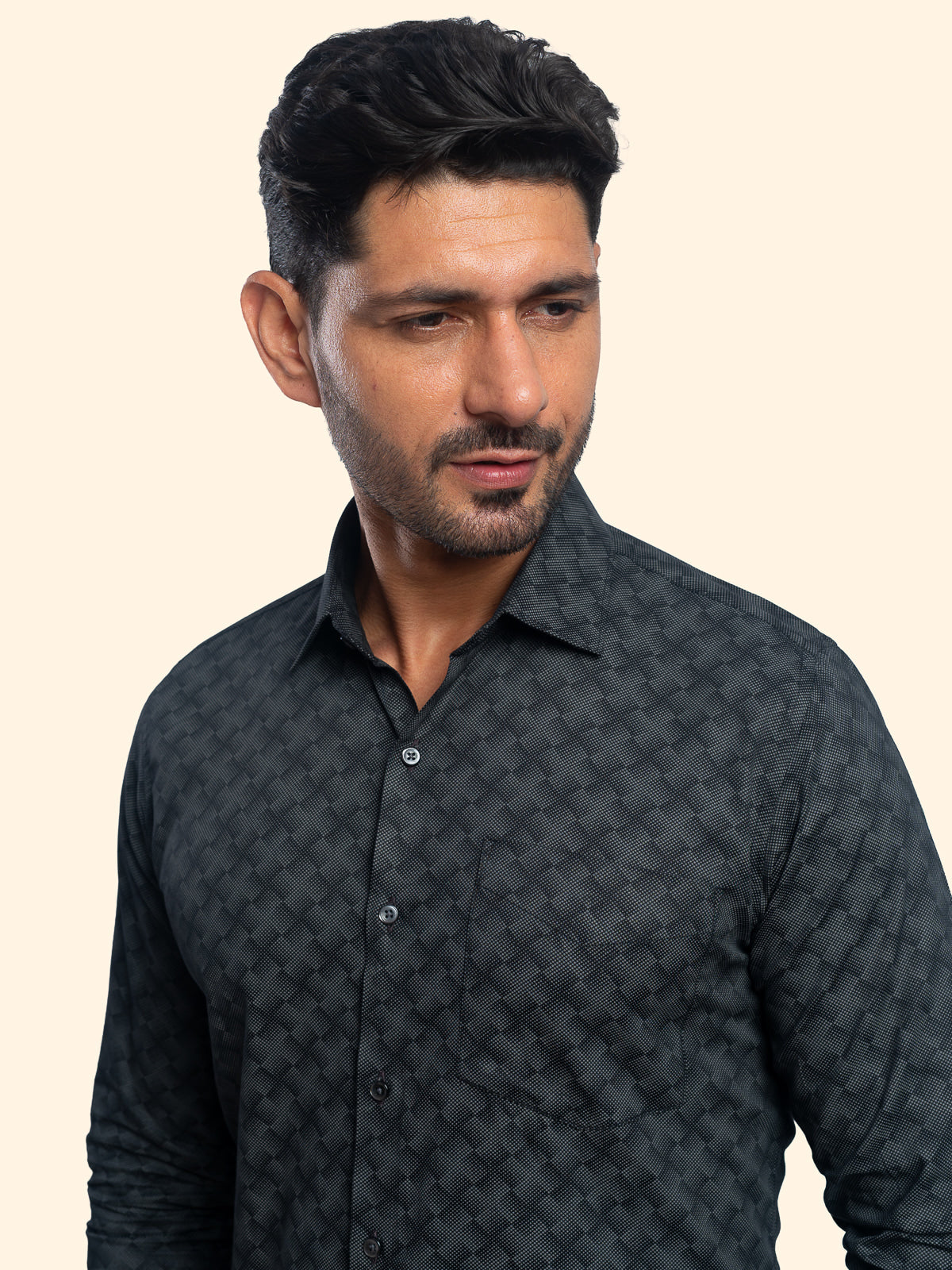 Diamond Mesh Black Printed Shirt