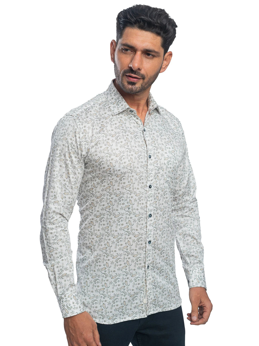 Floral Print Shirt in Green & White