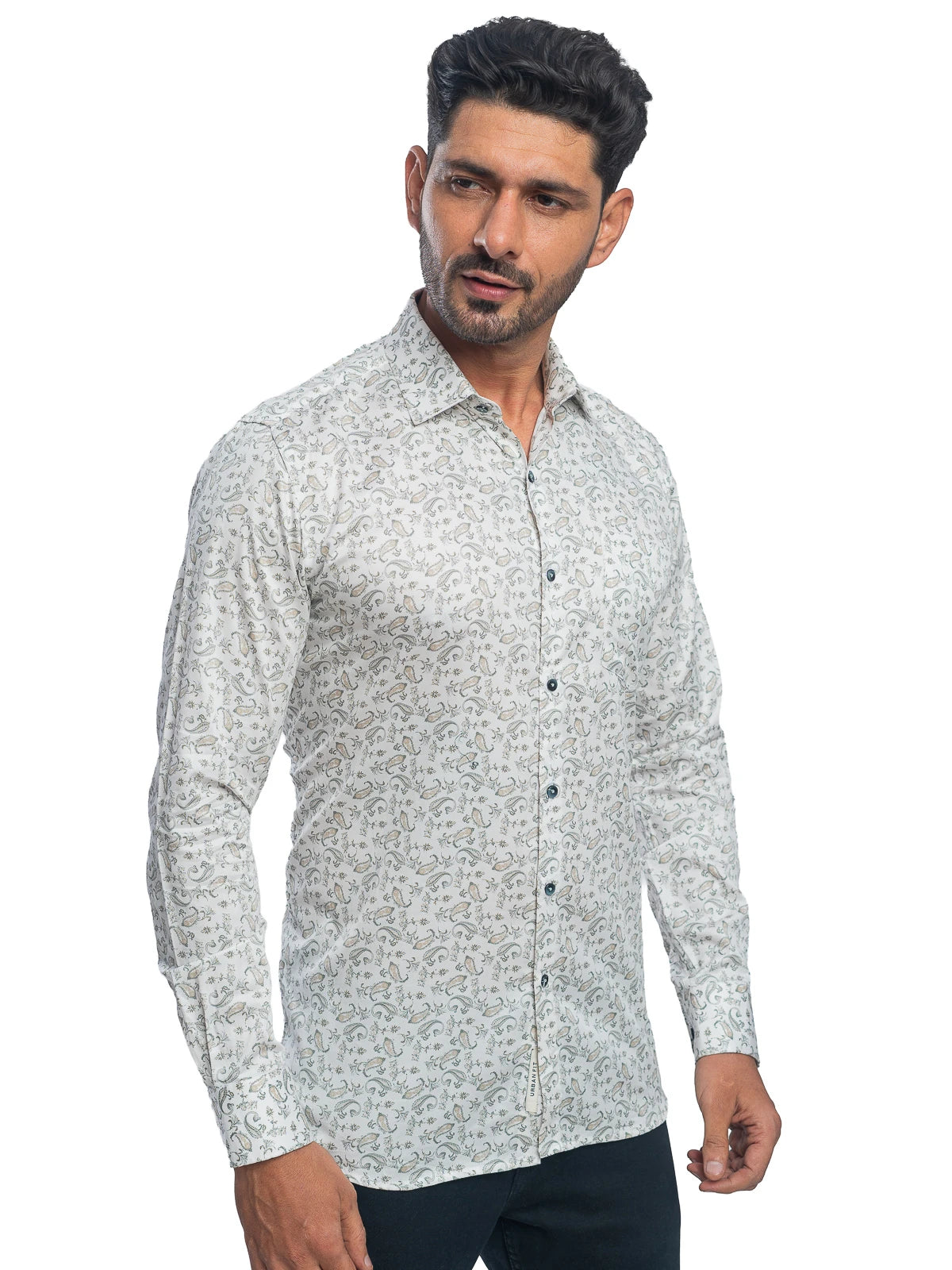Floral Print Shirt in Green & White
