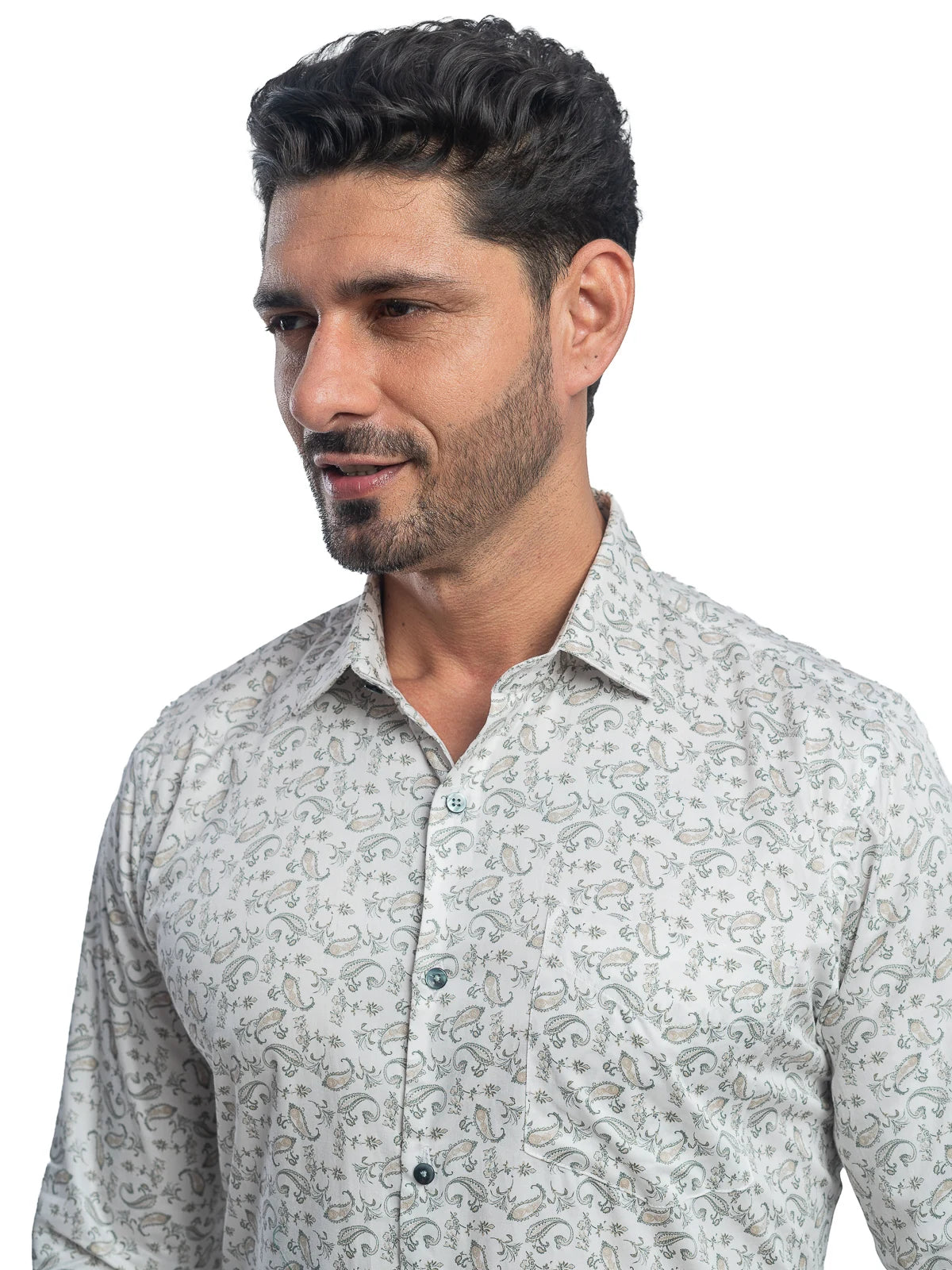 Floral Print Shirt in Green & White