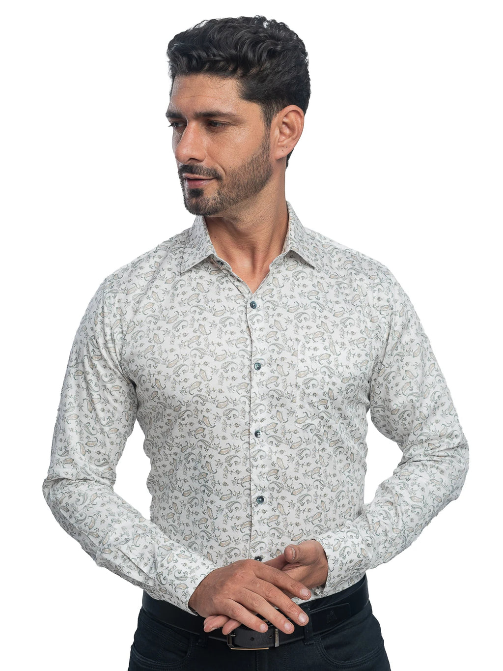 Floral Print Shirt in Green & White