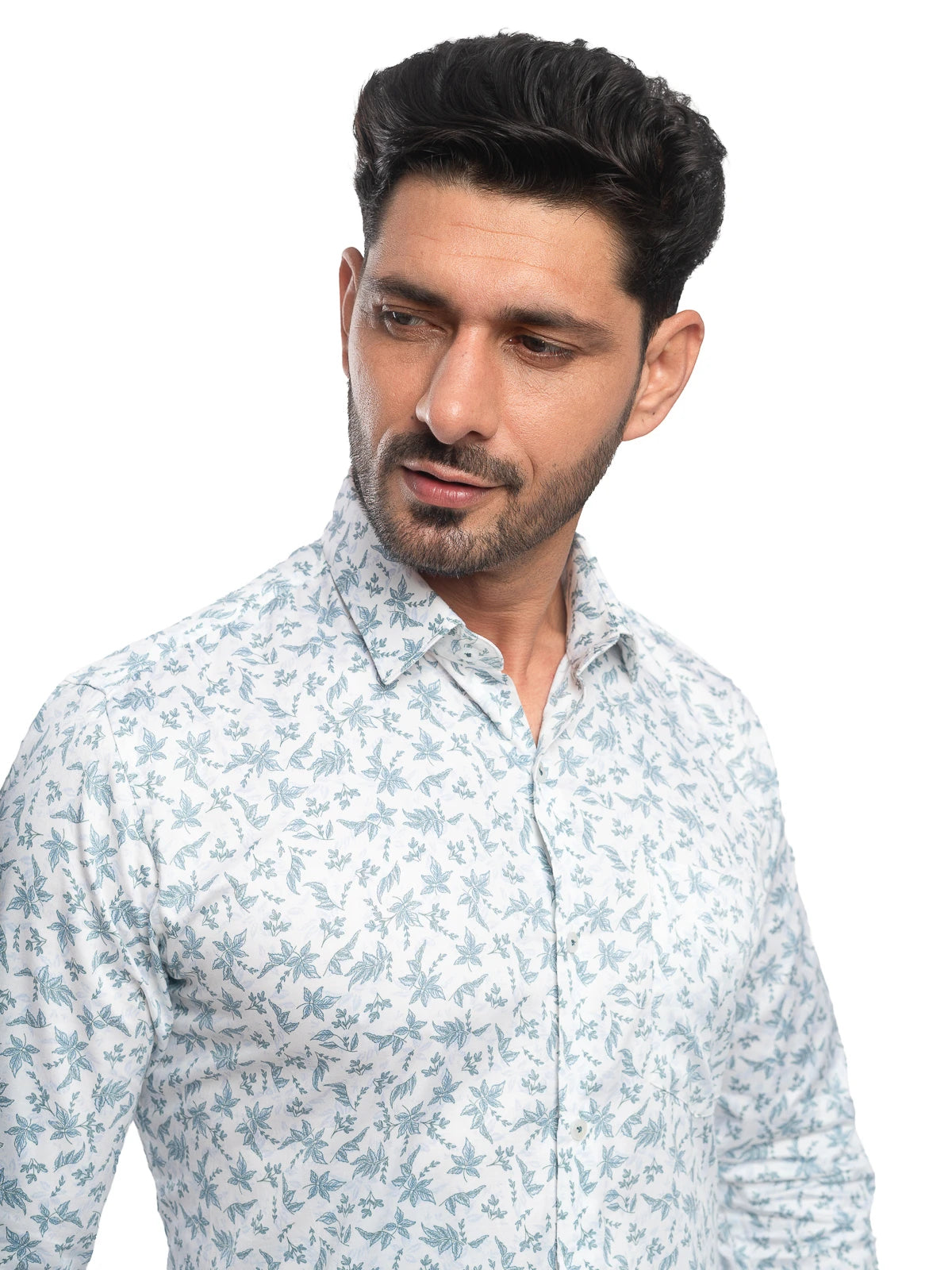 Floral Print Shirt in Teal & White