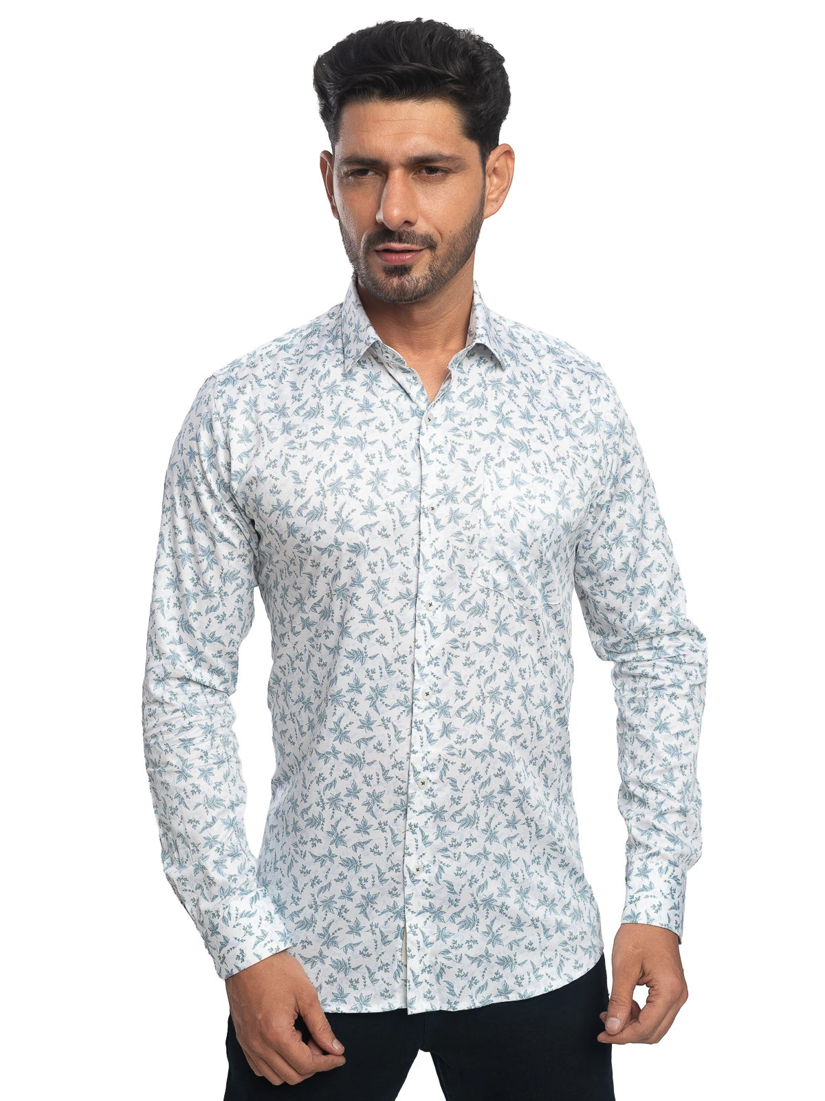 Floral Print Shirt in Teal & White