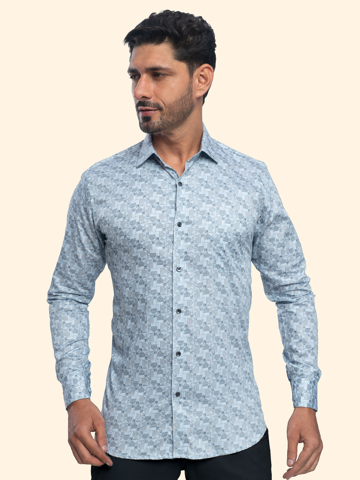 Geometry Dusted Blue Printed Shirt