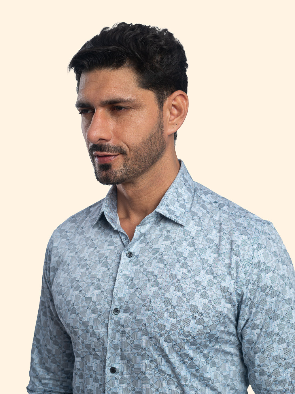 Geometry Dusted Blue Printed Shirt