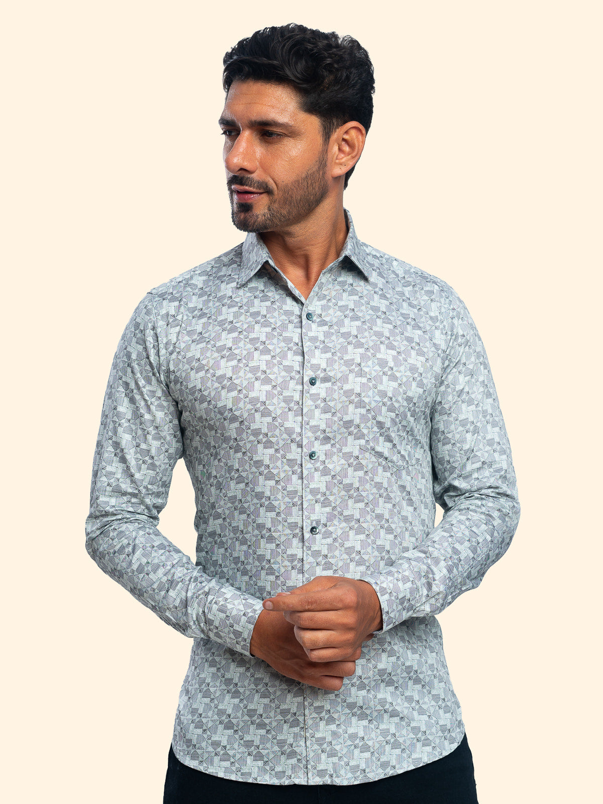 Geometry Dusted Green Printed Shirt