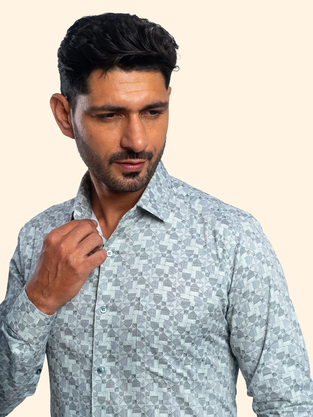 Geometry Dusted Green Printed Shirt