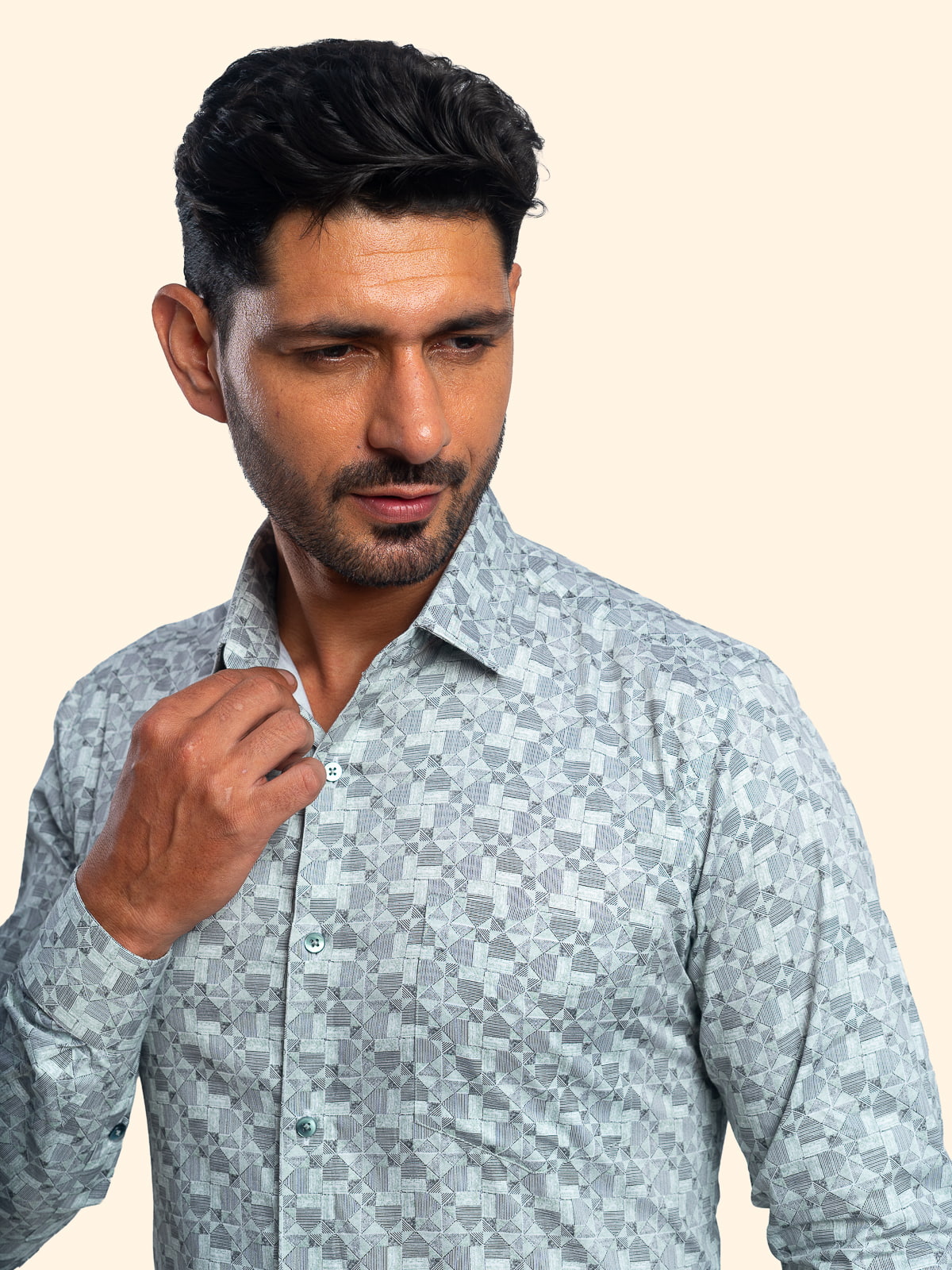 Geometry Dusted Green Printed Shirt
