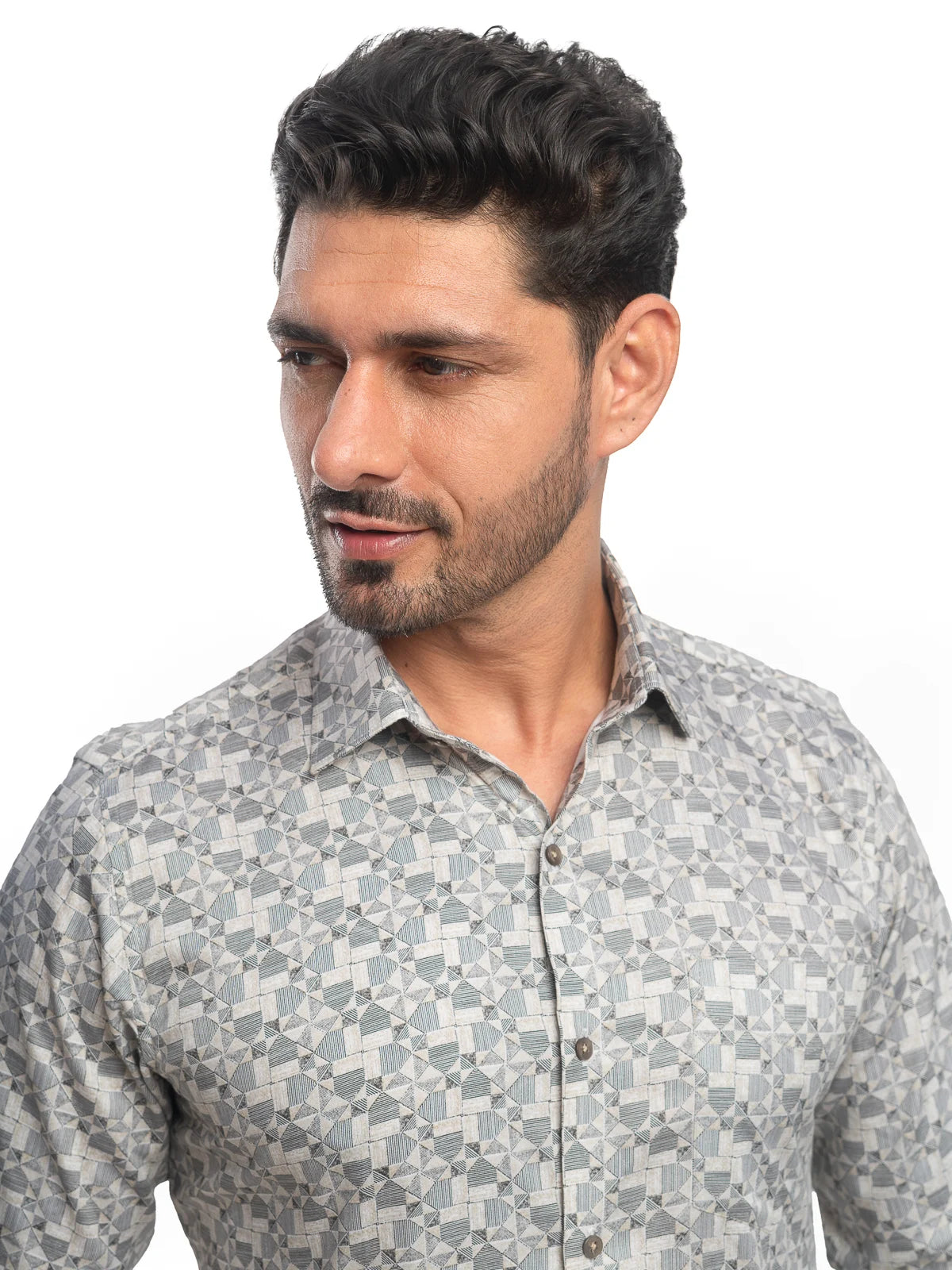 Geometric Print Shirt in Beige
