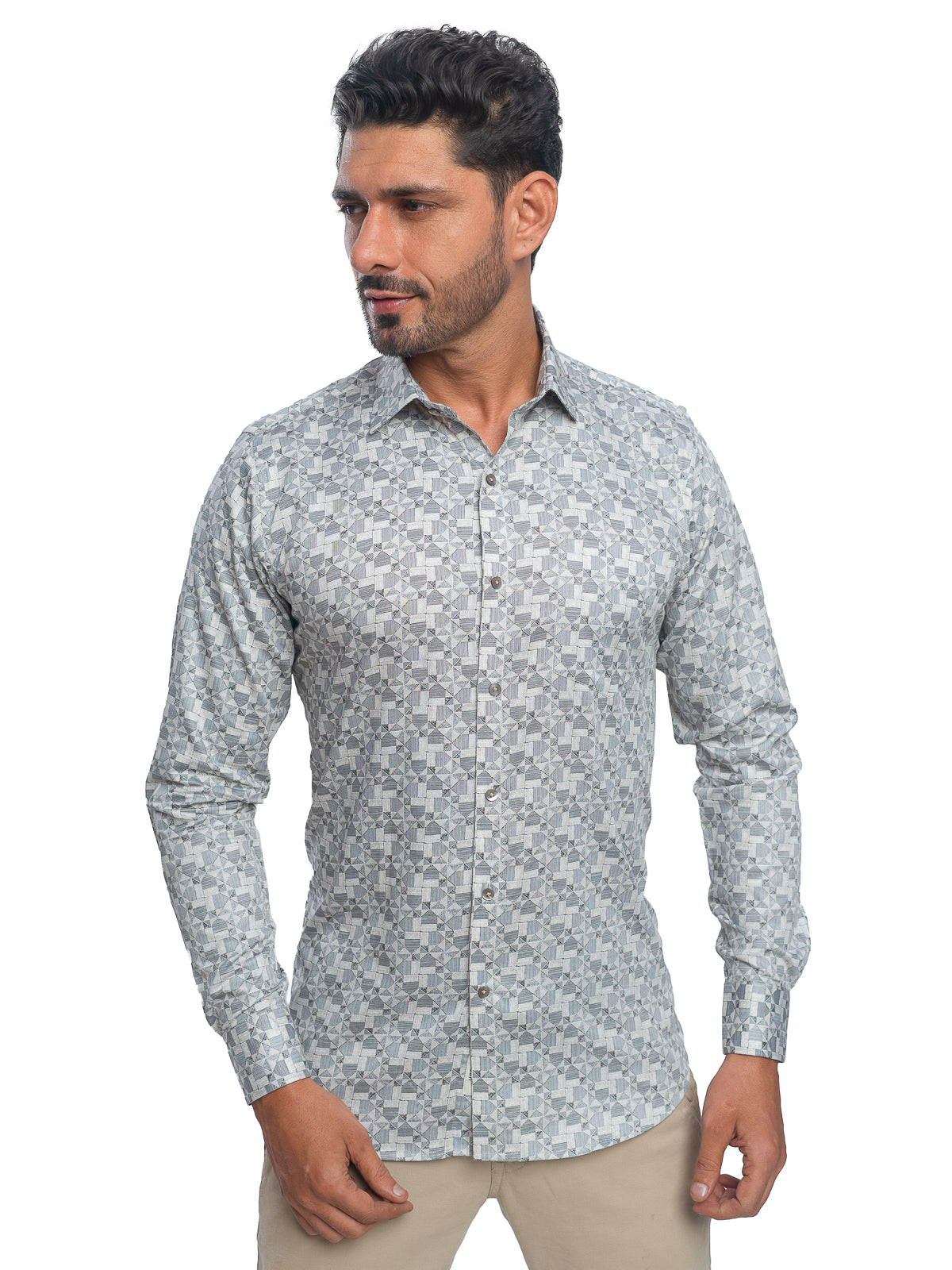 Geometric Print Shirt in Beige