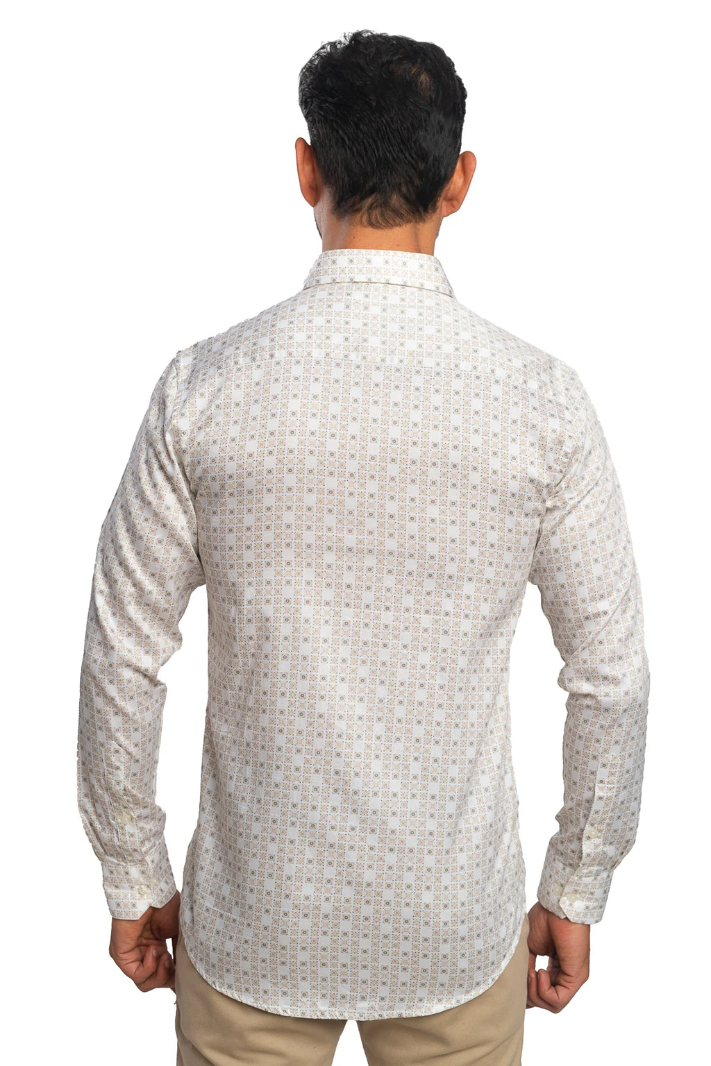 Geometric Print Shirt in Beige & White