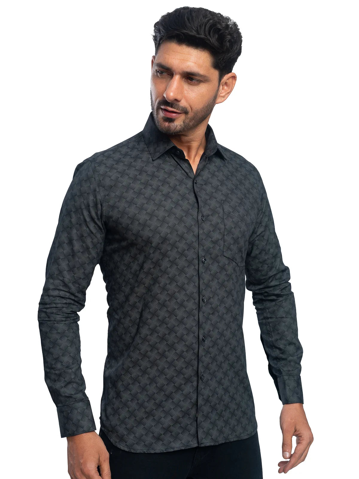 Geometric Print Shirt in Black