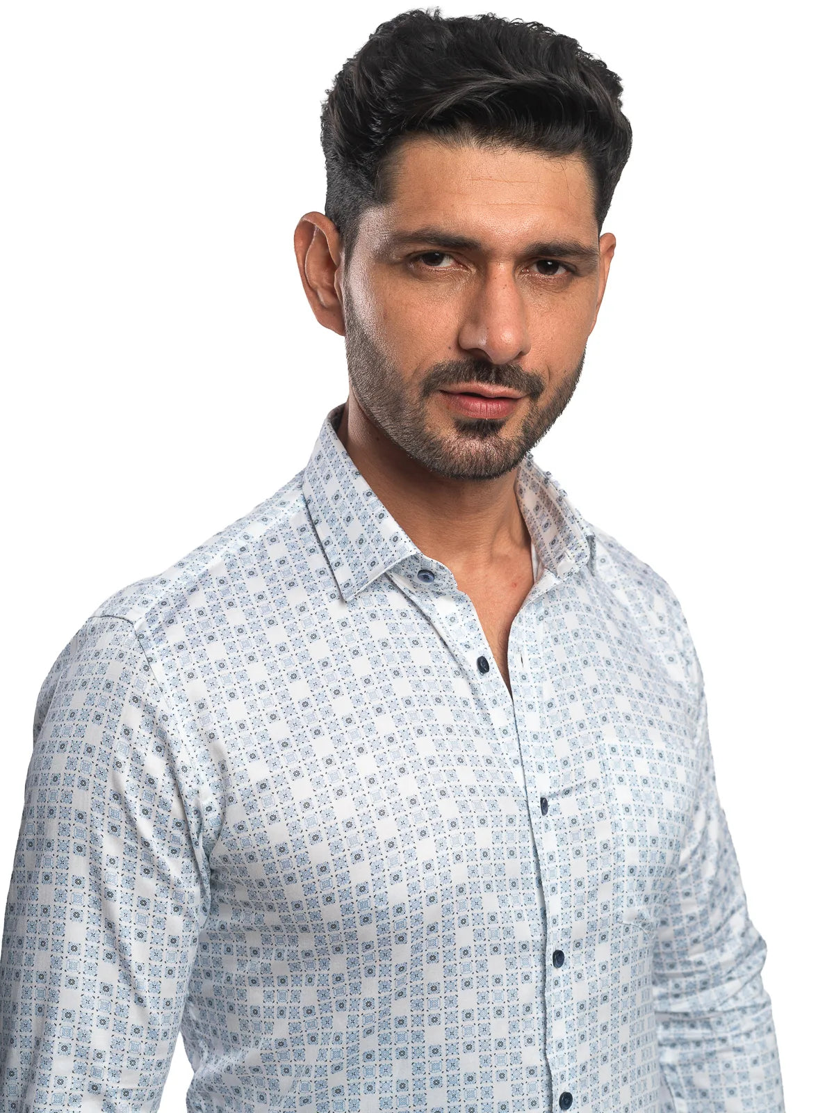 Geometric Print Shirt in Blue & White