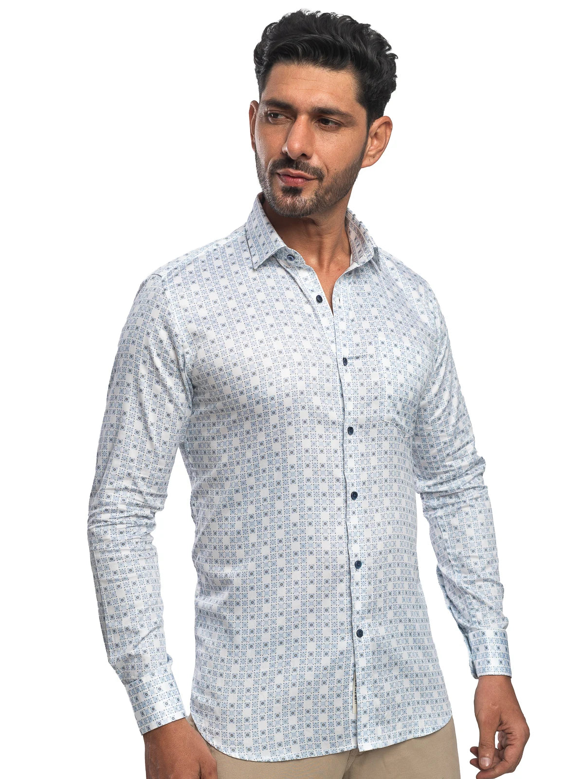 Geometric Print Shirt in Blue & White