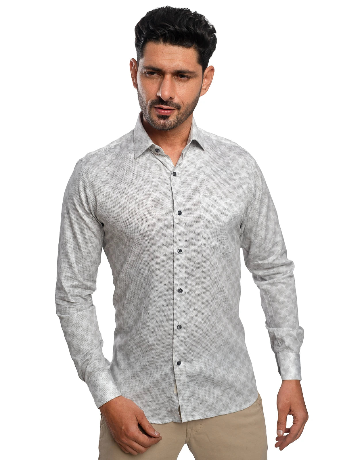 Geometric Print Shirt in Dusty Beige
