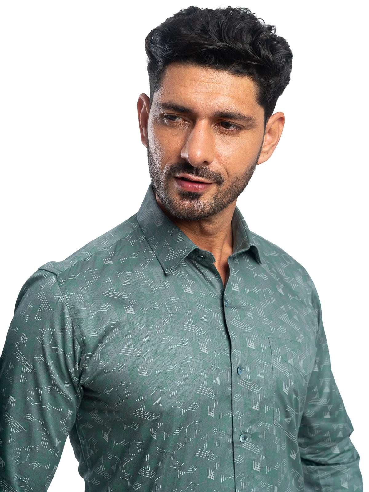 Geometric Print Shirt in Forest Green