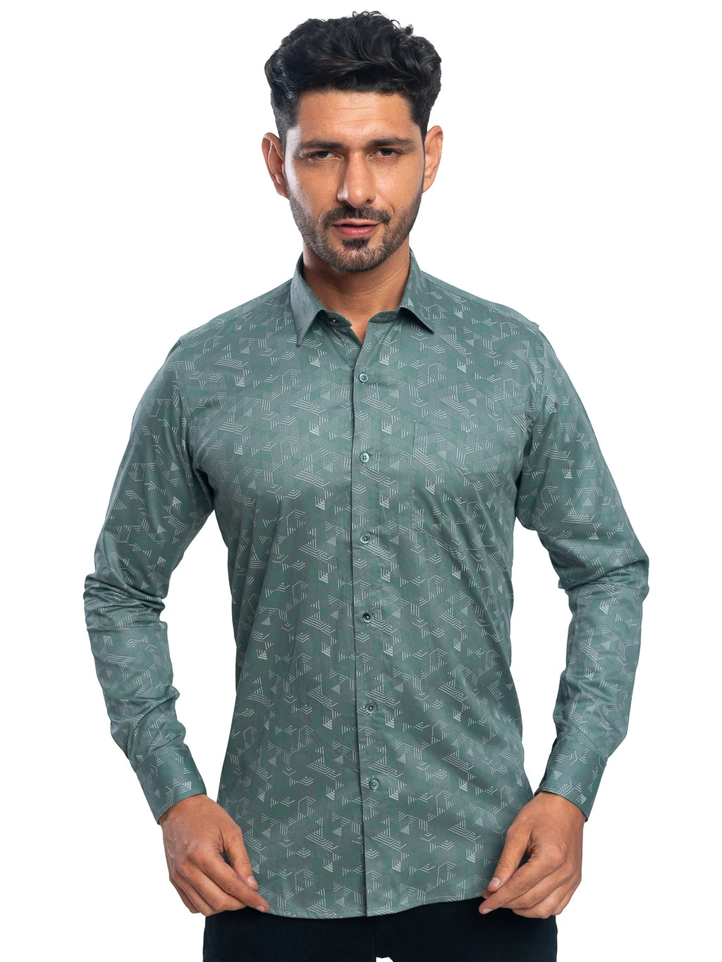 Geometric Print Shirt in Forest Green