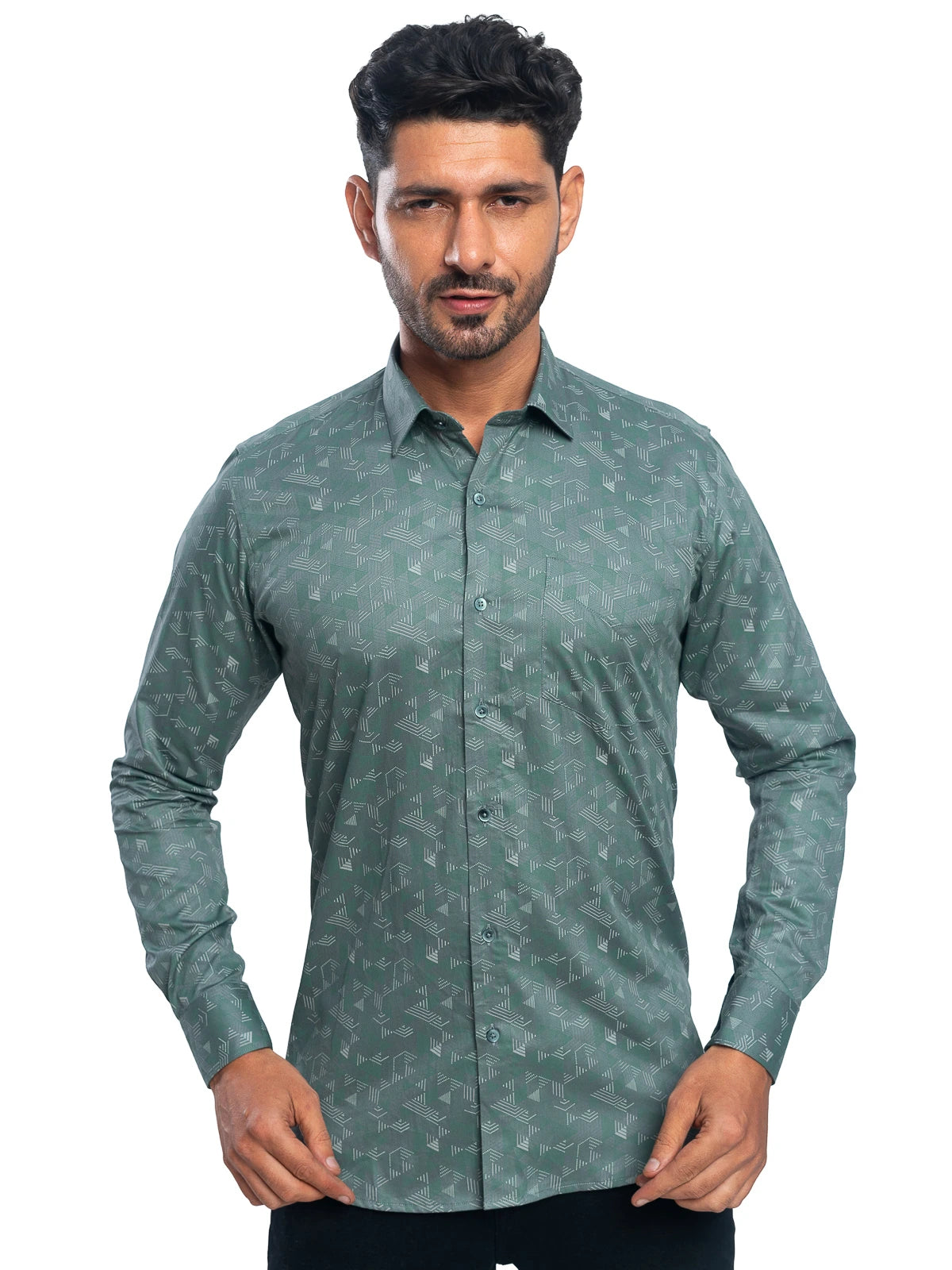 Geometric Print Shirt in Forest Green