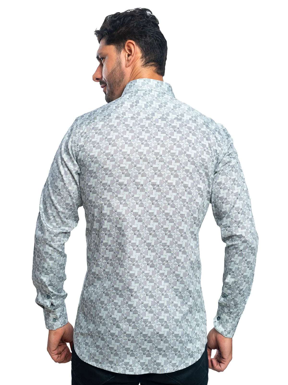 Geometric Print Shirt in Green & White