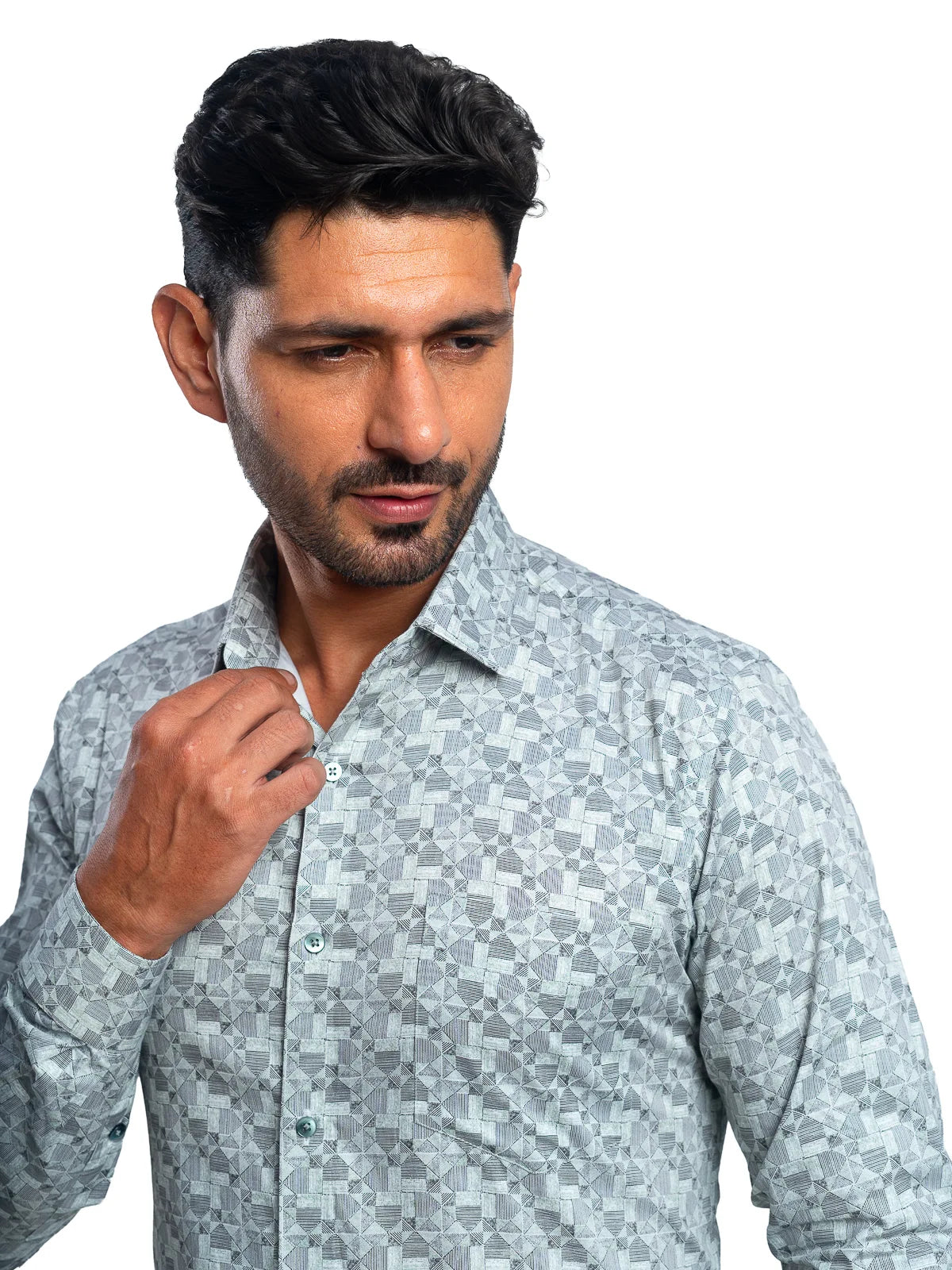Geometric Print Shirt in Green & White