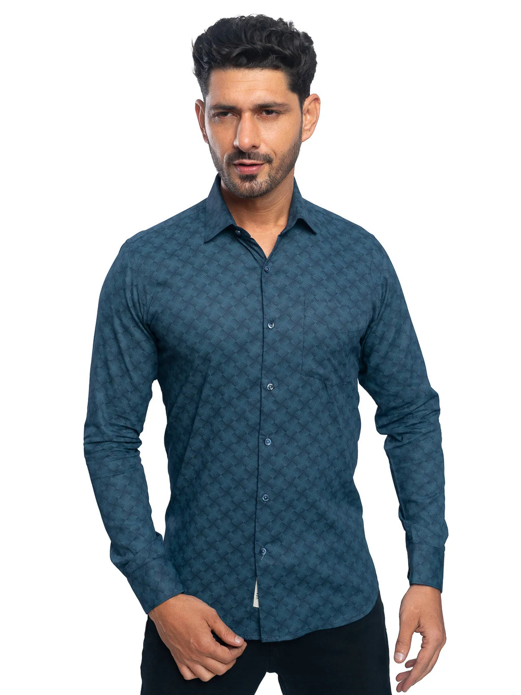 Geometric Print Shirt in Ocean Blue