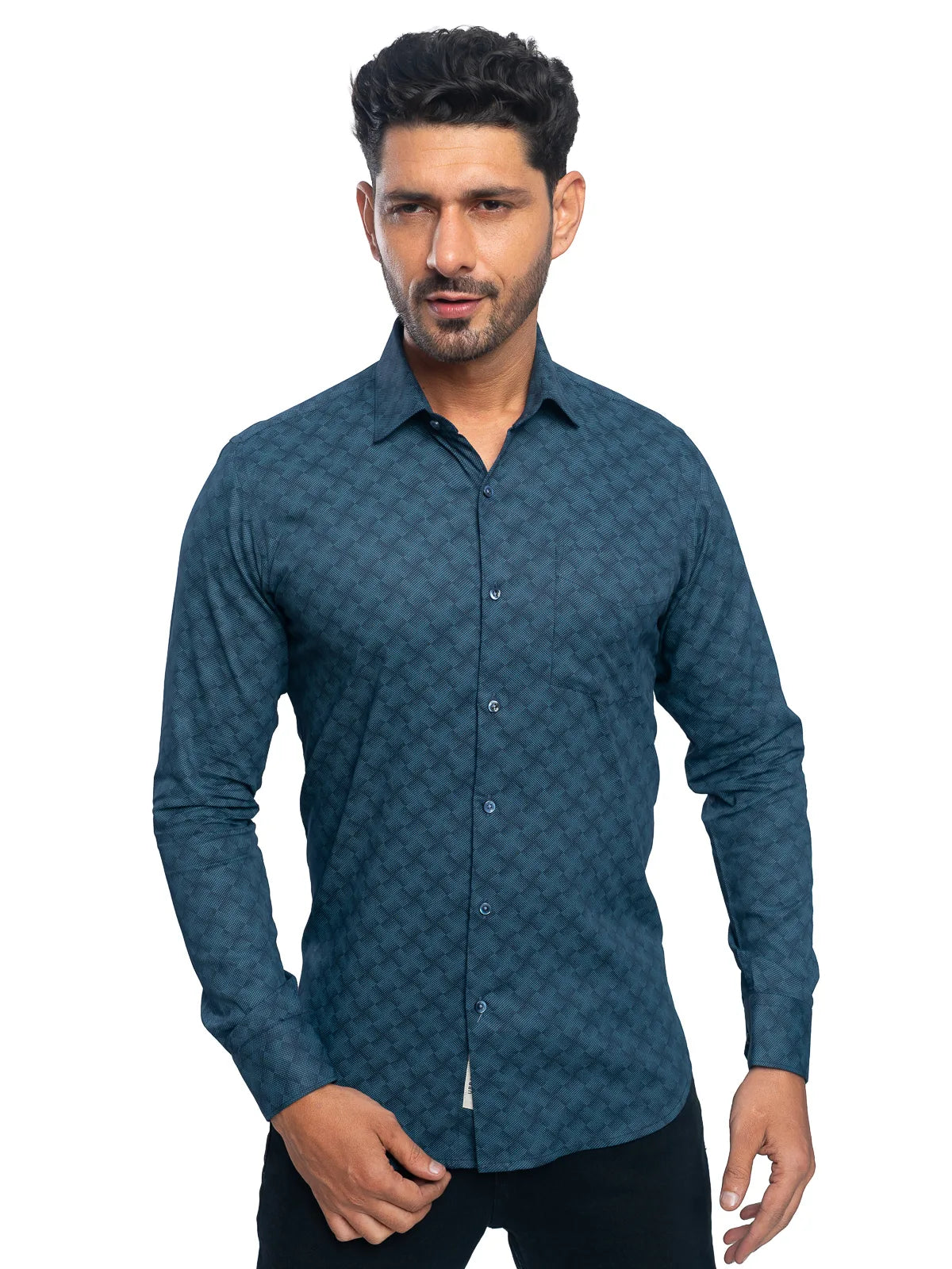 Geometric Print Shirt in Ocean Blue