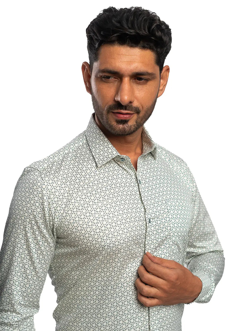 Geometric Print Shirt in Sage & White