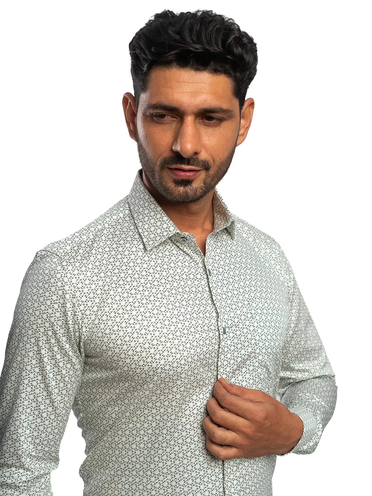 Geometric Print Shirt in Sage & White