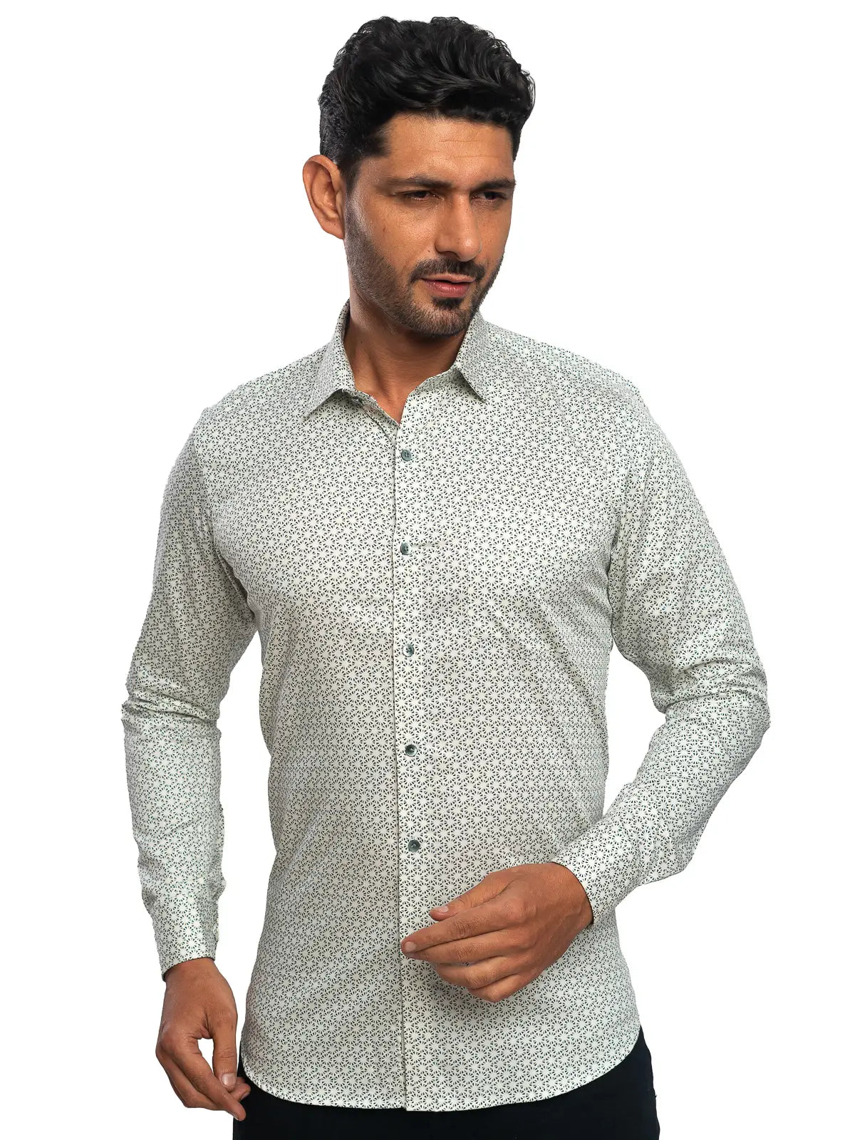 Geometric Print Shirt in Sage & White
