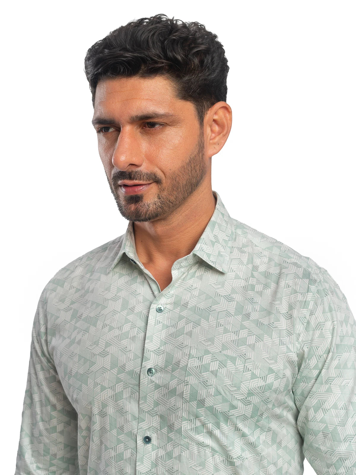 Geometric Print Shirt in Teal & White