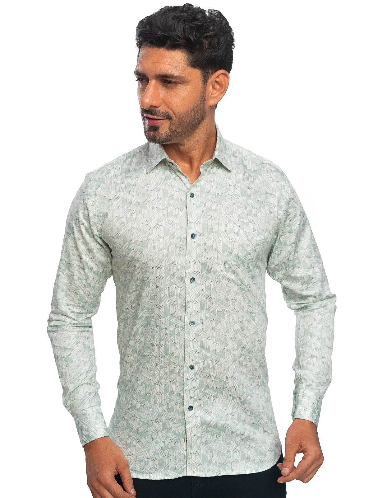 Geometric Print Shirt in Teal & White
