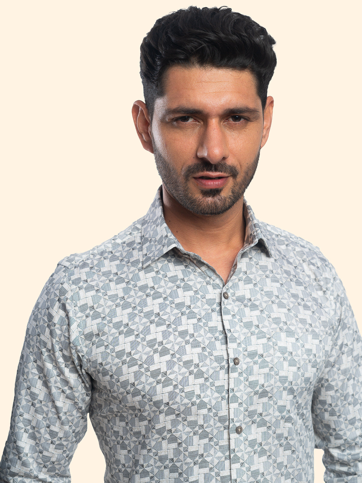 Geometry Dusted Beige Printed Shirt