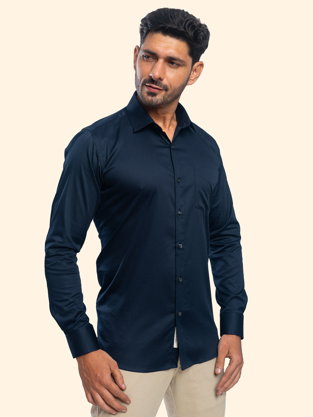 Navy Blue Lycra Plain Shirt
